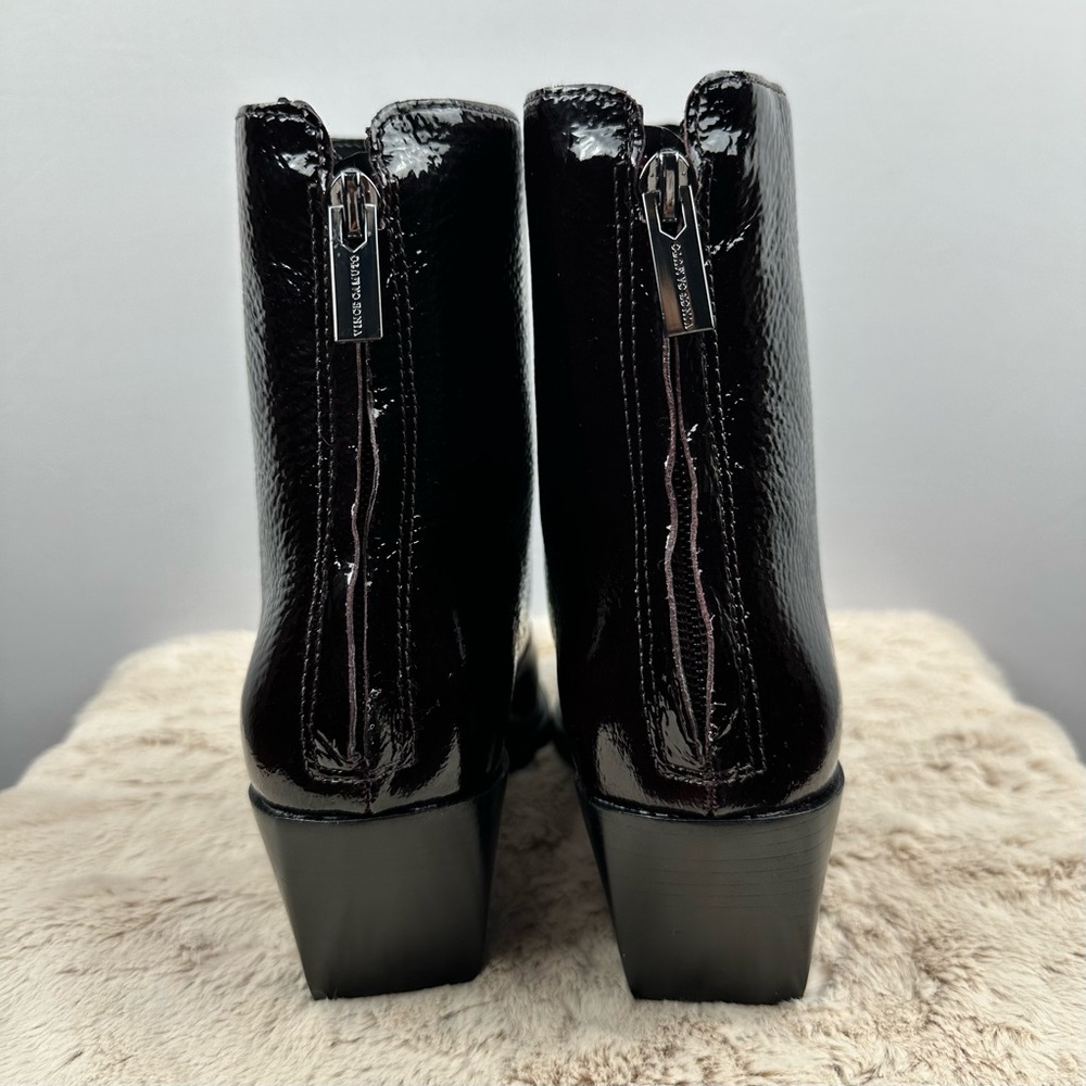 VINCE CAMUTO Women Ankle Bootie Square Toe Stacked Heel Boot Dark Red Wine - Picture 5 of 11